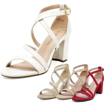 Mujeres Grueso Tacón Bloque Punta Abierta Correa Hebilla Boda Fiesta Vestido Zapatos Foto 1 de 4