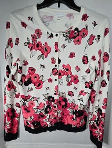 Charter Club Womens Vibrant Floral Pattern Button Front Long Sleeve Cardigan L - Picture 1 of 9