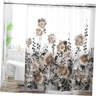 Elegante cortina de ducha floral inspirada en la naturaleza, marrón y gris marrón gris Foto 1 de 4