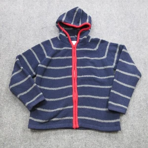 Hanna Anderson Hoodie Girls 12 Blue Gray Striped Long Sleeve Fleece Full Zip - Picture 1 of 12