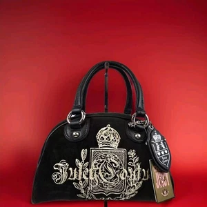 NEW Vintage Y2K Juicy Couture Velour Velvet Black Bowler Purse Bag Charm - Picture 1 of 18