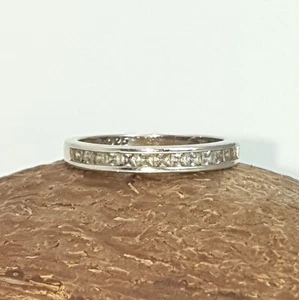 Sterling Silver Channel Set Half Eternity Ring Band Square Clear Stones Stacking - Picture 1 of 7