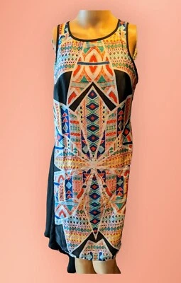 Vestido BISOU BISOU para mujer talla 4 RETRO geométrico sin mangas dobladillo HI-LO COLORIDO  Foto 1 de 4