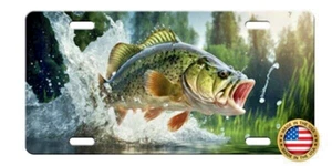 Bass Fishing Fish Lake Pond Boat Aluminum Vanity License Plate Tag NEW 6" X 12" - Picture 1 of 5