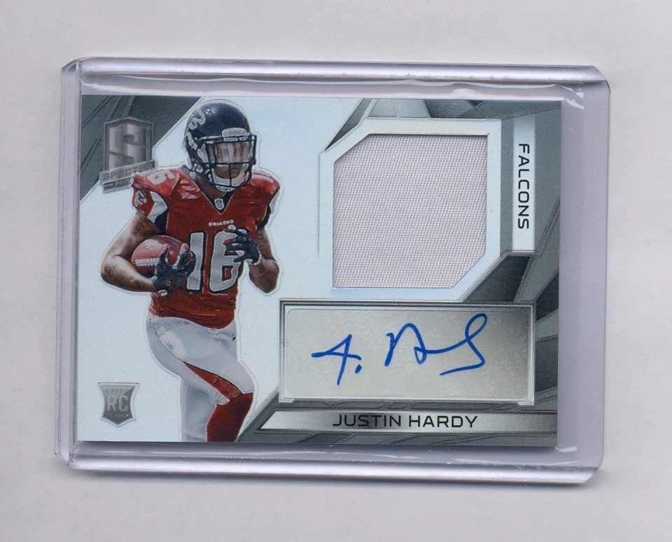 JUSTIN HARDY 2015 SPECTRA AUTO PATCH ROOKIE RC #4/99 FALCONS - Image 1 of 1