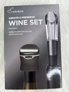 New! RABBIT Aerate & Preserve Wine Set - Wine/Champagne Sealer Super Aerator - Picture 1 of 4
