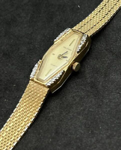 Vintage WALTHAM Women’s 7 Jewel ETA Quartz Watch 22mm Diamond Bezel Gold Case