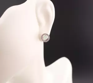 Women's Sterling Silver White Opal Halo Stud Earrings with CZ - Elegant Jewelry - Picture 1 of 11