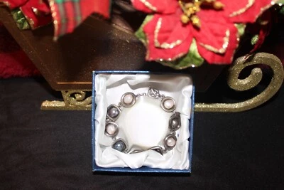 Brazalete Michael Bromberg Sterling Agua Dulce 7" Largo Blanco/Gris Perla Foto 1 de 4