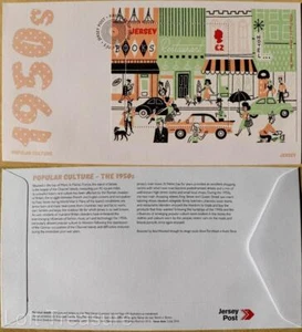 Estampillas de Jersey: "Cultura Pop Años 50" £2.00 Hoja Miniatura Primer Día Cubierta 2016 - Imagen 1 de 3