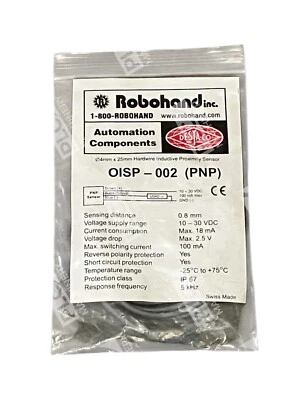 Robohand Destaco 4mmx25mm Hardwire Inductive Proximity Sensor PNP OISP-002 - Image 1 of 2