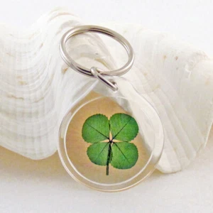 Good Luck Charm Keychain with a Real Four Leaf Clover KT-4L - Picture 1 of 4