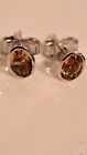 NEW 18ct WHITE GOLD WITH CITRINE STUD EARRINGS ITALY 750