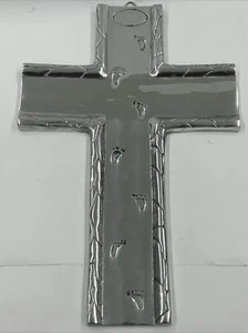 Cast Aluminum Cross Footsteps In The Sand 13-3/4” X 8-1/2” Wall Hanging - Picture 1 of 6