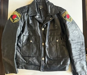 Vintage 1950-60’s Fire Police Leather Motorcycle Jacket Mens 42 Kale Costume - Picture 1 of 15