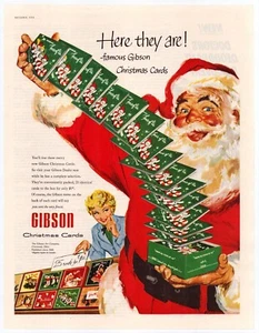 Print Ad Gibson Christmas Cards Santa 1954 Full Page Large Magazine 13.5"x10.5" - Picture 1 of 1