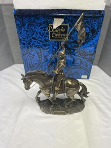 Bronze Toned St. Joan of Arc On Horseback w/Flag Statue Figurine HomeDecor 13” - Picture 1 of 13