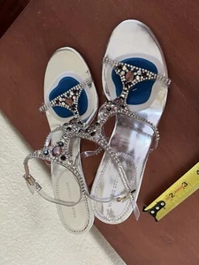 VALERIE STEVENS Silver Rhinestone Sandals Sz 7.5 - Picture 1 of 5