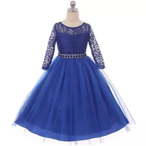 ROYAL BLUE Size 2 Lace Flower Girl Dress Birthday Wedding Party Formal Recital - Picture 1 of 4
