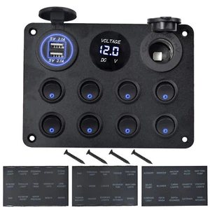 8 Gang 12/24V Inline Fuse Box LED Switch Panel Dual USB Car Boat Truck Camper UK - Picture 1 of 14