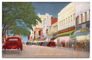 VTG Dauphin Street, Businesses, Mobile, Alabama Postcard - Picture 1 of 2