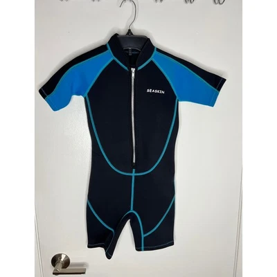 Seaskin Youth Wetsuit Wet Suit Spring Suit Neoprene Black/Teal NEW ~ Size 6 - Image 1 of 4