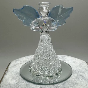 Blown Glass Angel Blue Wings Star In Hands Mirror Base V1 ~ 3" - Picture 1 of 6