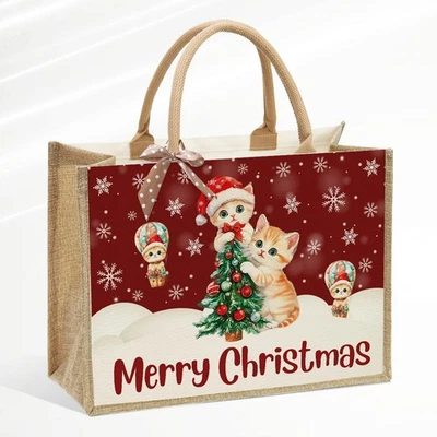 Bolsa grande de regalo de Navidad 16" - Bolso de mano reutilizable artesanal de lona de yute para Navidad Foto 1 de 4