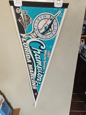 1997 FLORIDA MARLINS WORLD SERIES CHAMPS MLB FELT PENNANT 12X30 INCH 9/27/25 - Image 1 of 2