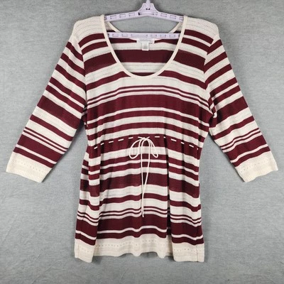 Motherhood Maternity Sweater Womens XL Burgundy White Striped Knit Pullover Top - Image 1 of 4