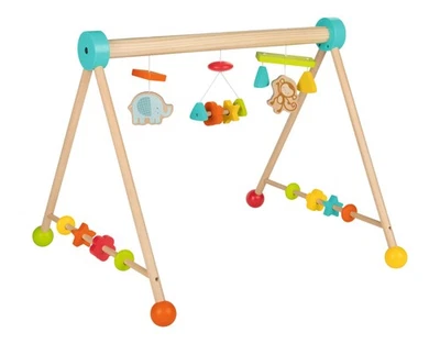 PLAYTIVE(OWIM GMBH & CO. KG) Playtive Baby-Spielbogen Holz Motorik Lernspielzeug 3 Anhänger Elefant Affe