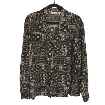 Vintage 90s Boxy Geometric Southwestern Button Down Lightweight Blouse 20W - Image 1 of 4