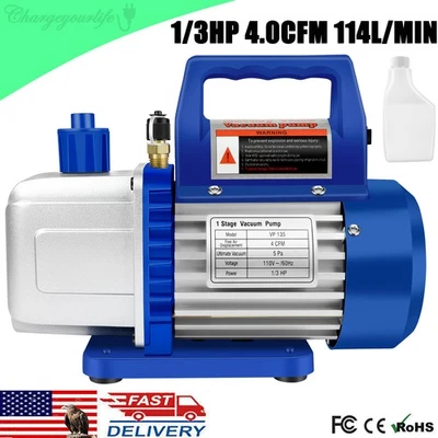 1/3HP 4CFM 1 Stage Vacuum Pump HVAC Refrigeration Air Conditioning Rotary Vane - Image 1 of 4