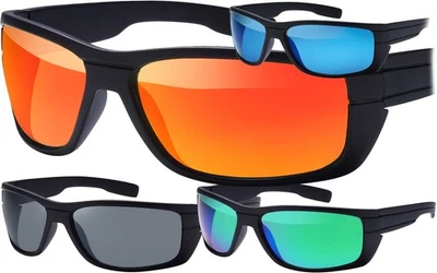 Sonnenbrille Polarisiert Herren Sport Biker Rechteckig Matt Verspiegelt 30394 - Bild 1 von 4