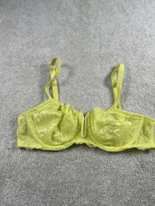 Auden Bra Womens 36B Yellow Lace Unlined Balconette Underwire Sheer Floral - Picture 1 of 10
