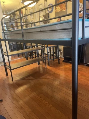 Twin  Metal Loft Bed with Full-Length Guardrail Single  Bunk Bed and mattress  - Image 1 of 4