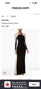 Xscape schwarzes Langarm Abendkleid mit Perlen Kaviar Seiten - Bild 1 von 8