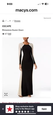 Xscape Vestido de Noche Negro Manga Larga con Cuentas Laterales de Caviar Foto 1 de 4