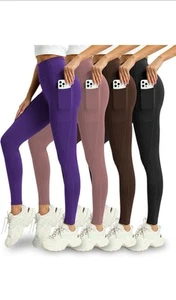 NEW YOUNG 3 Pack Leggings with Pockets for Women,High Waisted Tummy Control Work - Picture 1 of 5