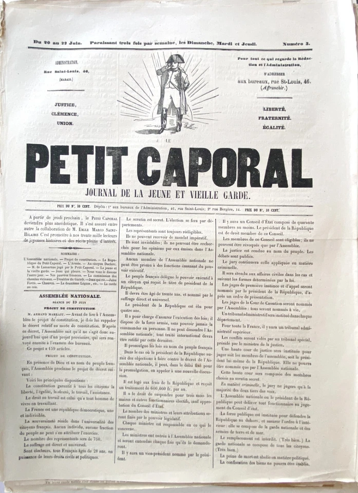 LE PETIT CAPORAL JOURNAL DE LA JEUNE GARDE  N° 3 DU 20-22 JUIN 1848 - Photo 1/1