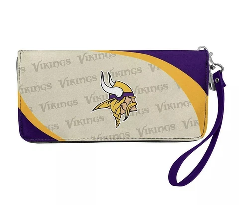 NFL Minnesota Vikings Synthetic Leather Curve Zip Organizer Women Wallet Cover