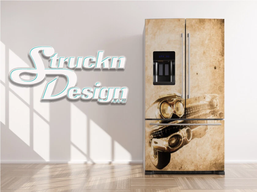 Adesivo de vinil vintage bege design de motocicleta geladeira freezer porta lateral - Imagem 1 de 1