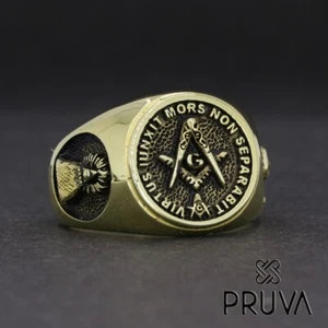 Y07 CUSTOMIZED 925K SOLID STERLING SILVER SIGNET RING GOLD PLATED MASONIC 16mm - Picture 1 of 8