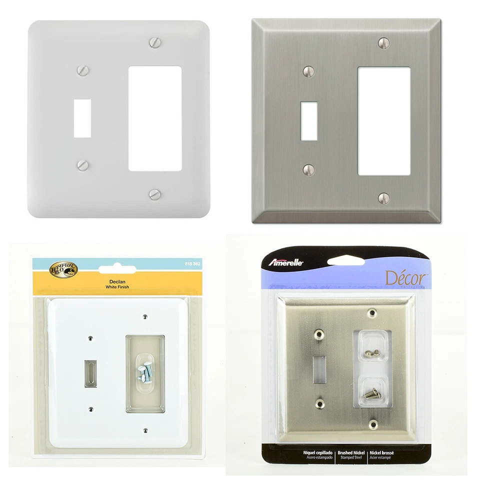 1 Toggle 1 Rocker Decora Combination Outlet Switch Wall Plate Cover Nickel Lot - Image 1 of 1