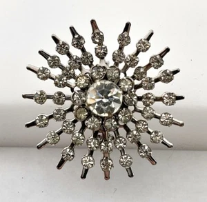 Vintage Strass Brosche Schneeflocke Starburst silberfarben Anstecknadel Anhänger - Bild 1 von 8