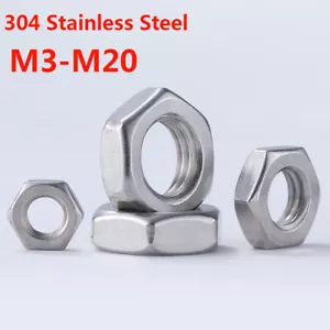 M3-M20 Dadi Esagonali Sottili Mezza Serratura Metrica Filettatura Grossa 304 A2 Acciaio Inox - Foto 1 di 5