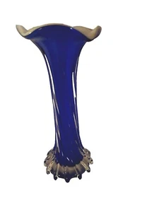 MCM Cobalt Blue White Inside Clear Glass Toed Twisted Jack in the Pulpit  Vase - Picture 1 of 5
