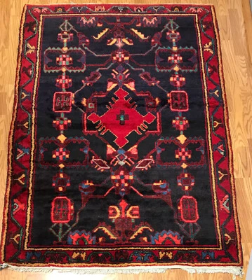 4.8 x 7.4 Vintage Tribal Geometric Red 100% Wool Vegetable Dye - Image 1 of 4