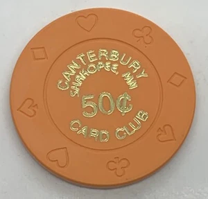Canterbury Card Club $0.50 CASINO CHIP Shakopee Minnesota MN Naranja 8 Trajes - Imagen 1 de 2