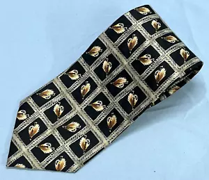 JZ RICHARDS Black/Brown FLY FISHING LURES Hand Made 100% SILK Men's NECK TIE - Picture 1 of 3